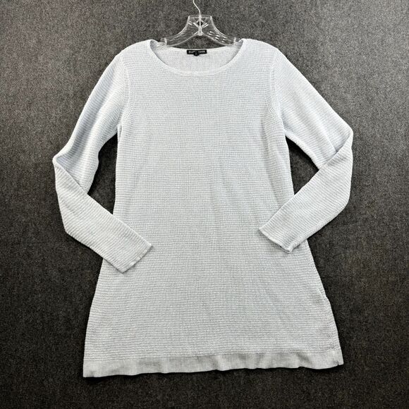 Eileen Fisher Dress Women's Small Baby Blue Knit Organic Linen Blend Long Sleeve - Picture 1 of 7